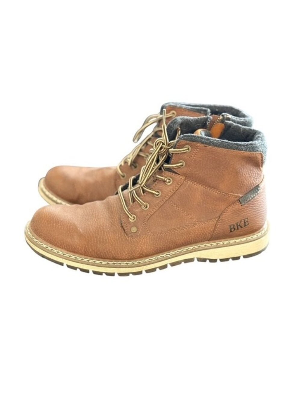 BKE Linwood Brown Faux Leather Lace up Boot Sz 11 877X58135A Zipper Side Camel
